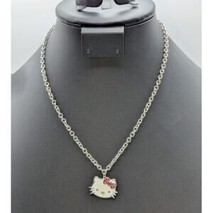 Sanrio '23 Silver Plated Enamel Hello Kitty Pendant 16"-18" Necklace